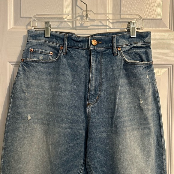 LOFT Women’s High Rise Boyfriend Relaxed Blue Distressed Jeans - Picture 2 of 6